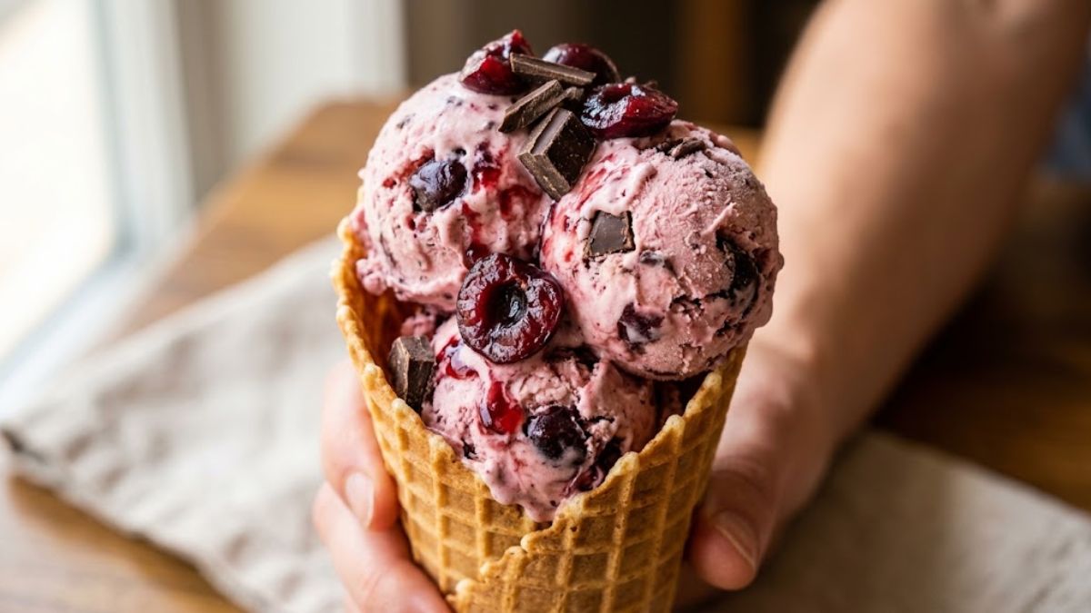 Cherry Cordial Ice Cream with cherries and chocolate