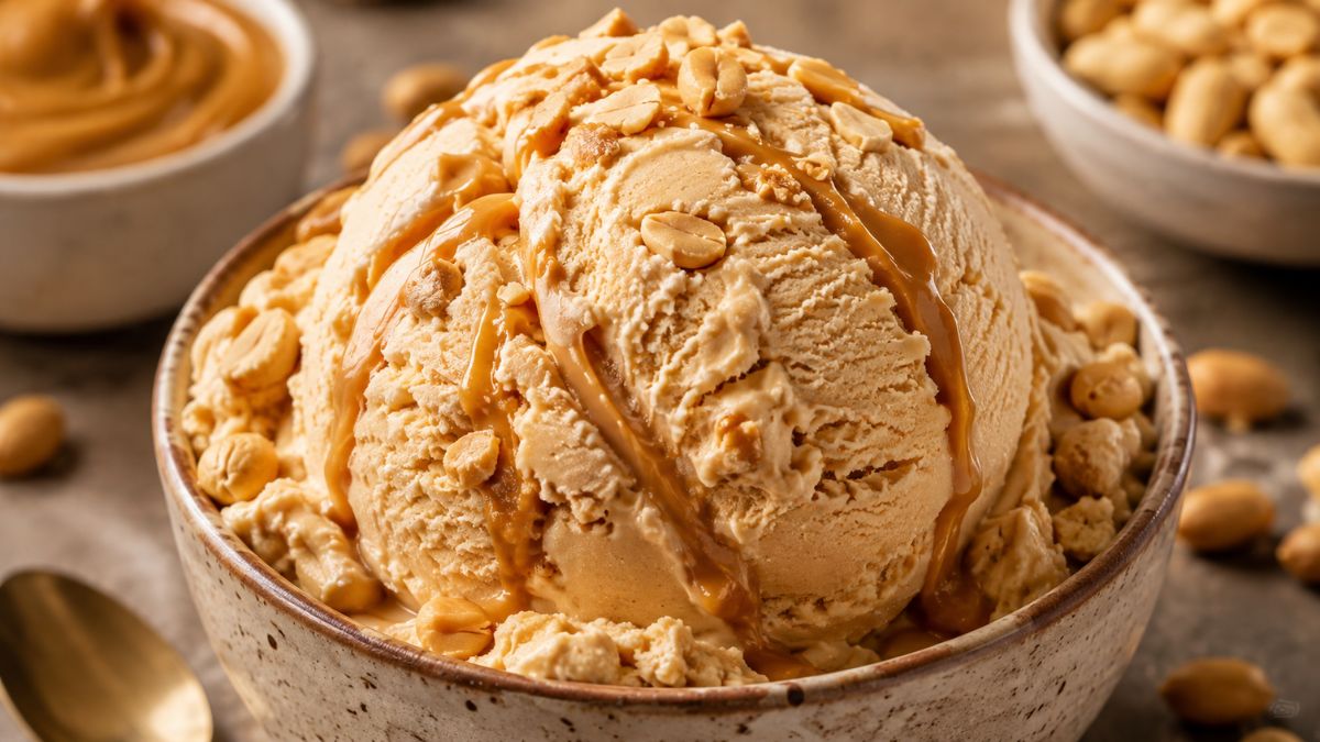 Peanut butter ice cream in a bowl