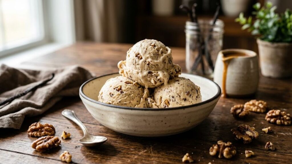 lack walnut ice cream with toasted walnuts