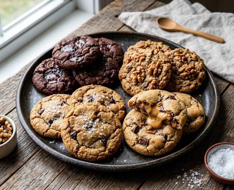 Different homemade chocolate chip cookie variations