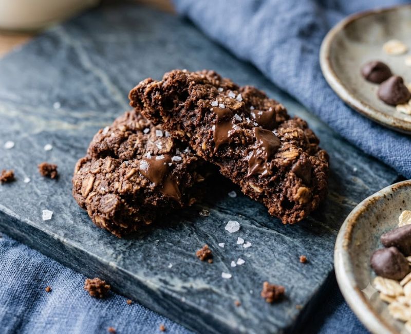 Soft and chewy oats cocoa cookies with rich cocoa powder