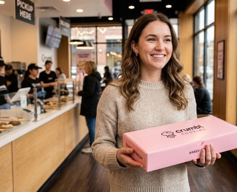 Crumbl cookies near me pickup with signature pink cookie box