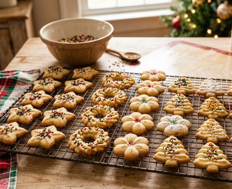 Classic spritz cookie recipe with decorative butter cookie shapes