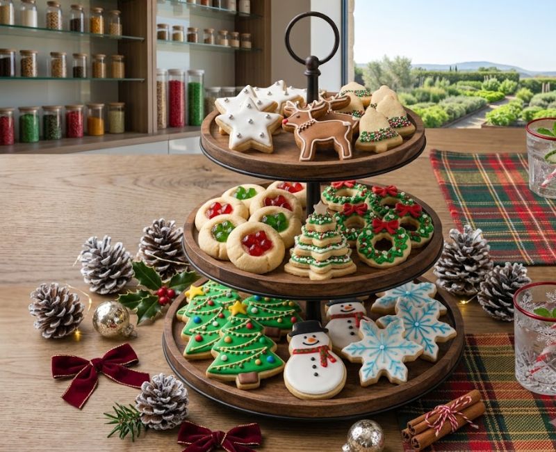 Traditional Italian Christmas cookies on a festive holiday platter