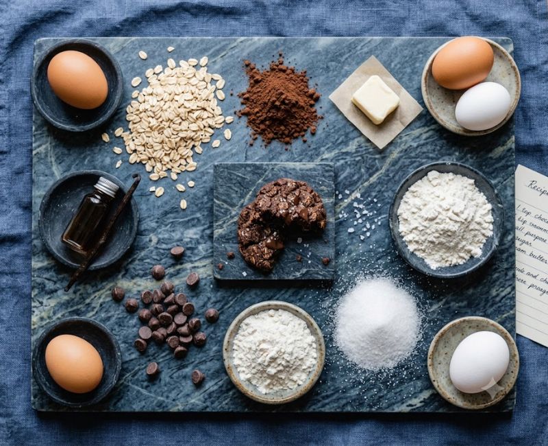 Ingredients for homemade oats cocoa cookies recipe