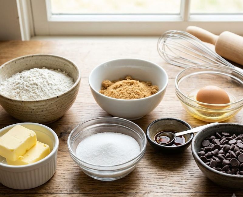 Ingredients for homemade Nestlé chocolate chip cookies