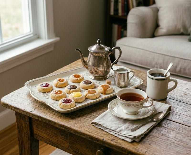 Homemade buttery cookies served with a cup of coffee on a cozy table setting