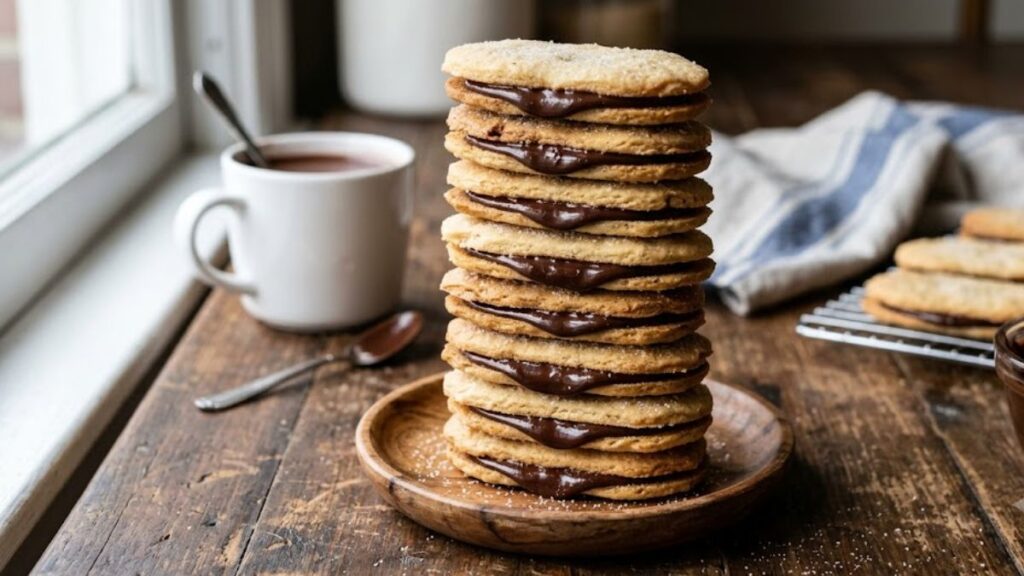 Homemade milano cookies with chocolate cream