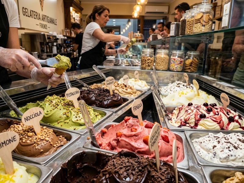 Traditional Italian gelato with popular gelato flavors