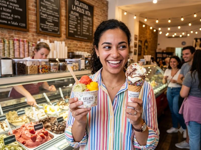 Choosing between gelato and ice cream based on personal preference