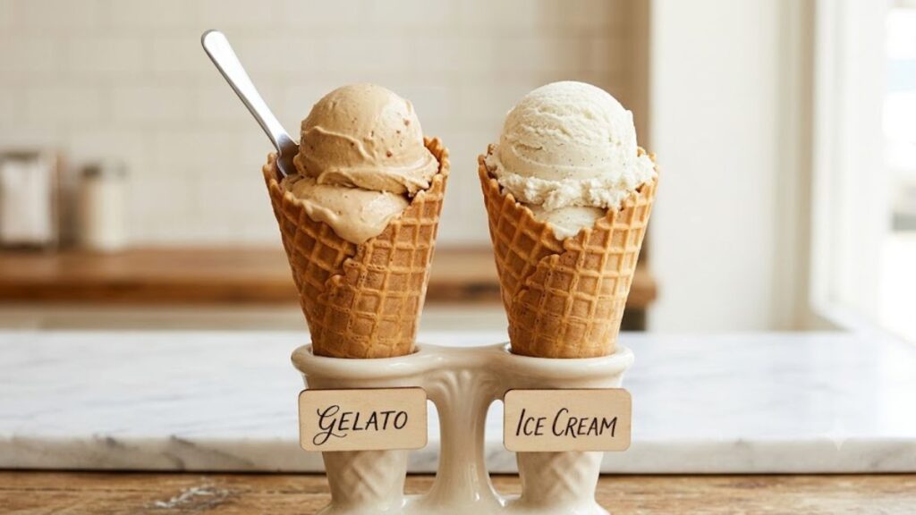 Gelato vs Ice Cream comparison showing texture and appearance