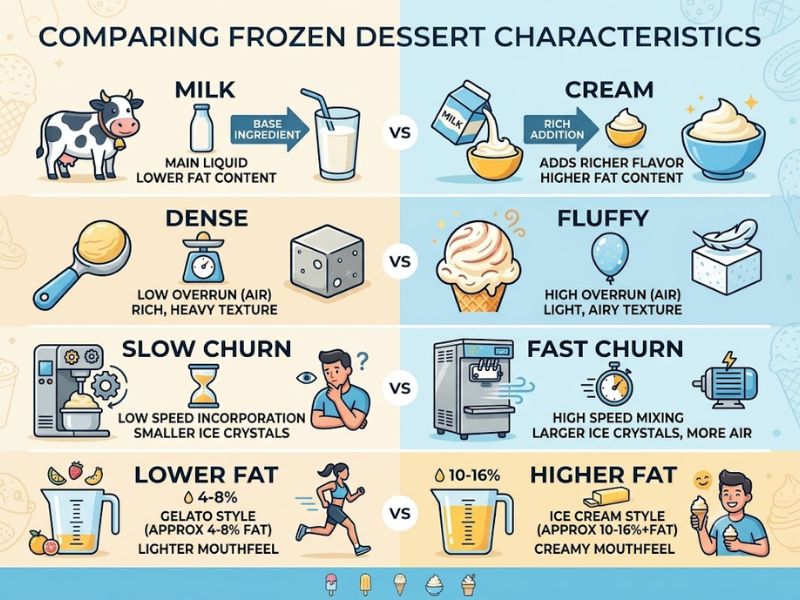 Gelato vs ice cream differences in texture ingredients and fat content