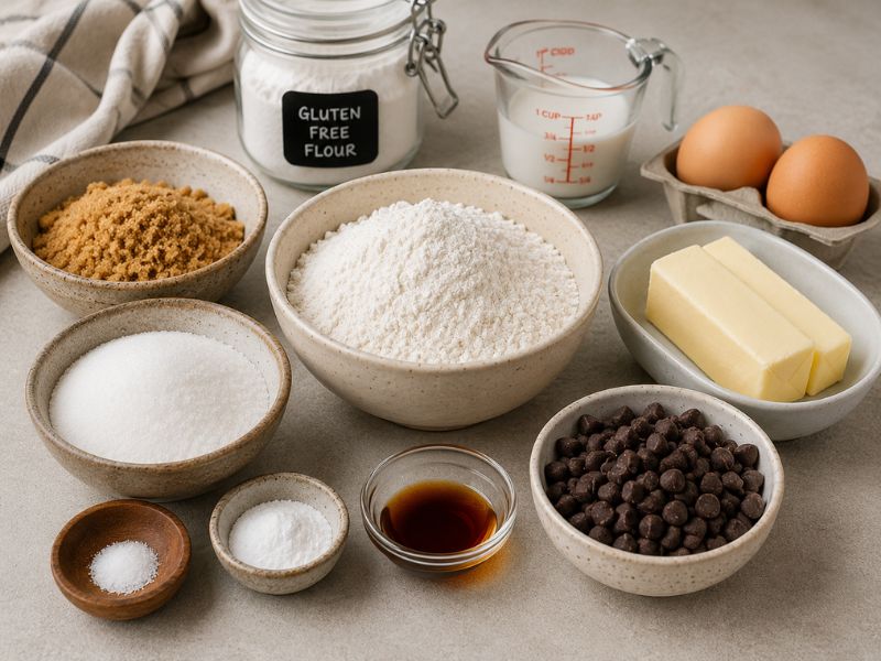 Ingredients for gluten free chocolate chip cookie recipe