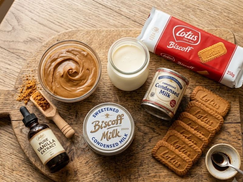 Ingredients for homemade biscoff ice cream recipe