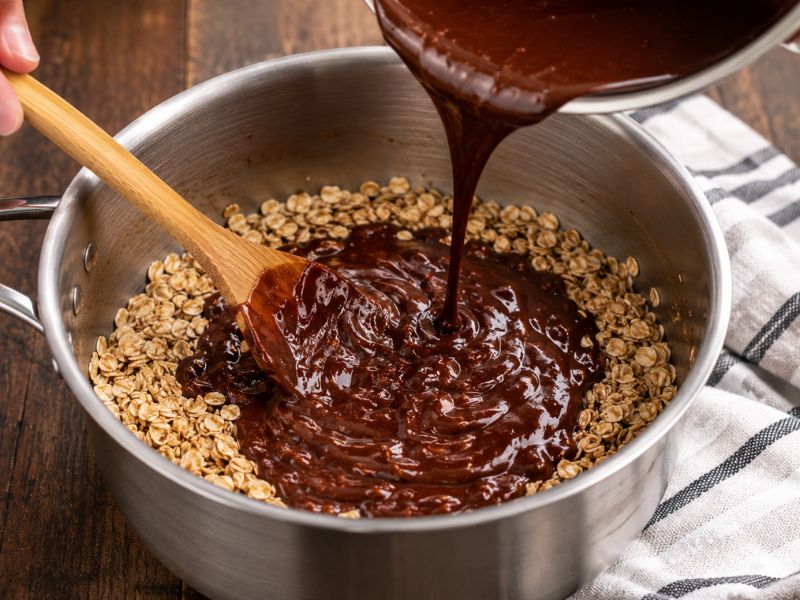 Making chocolate oatmeal no bake cookies
