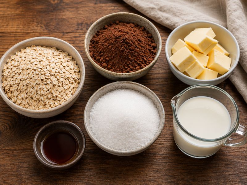 Ingredients for no bake chocolate oatmeal cookies