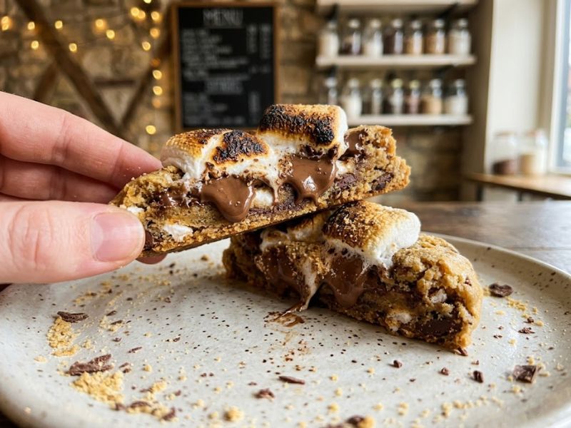 Soft s'mores cookies with melted chocolate filling