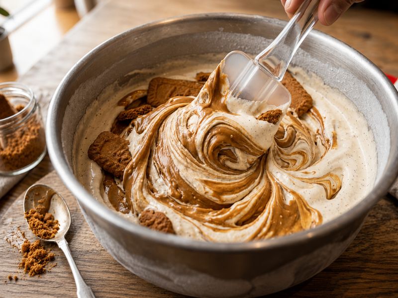 Cookie butter swirls in biscoff ice cream
