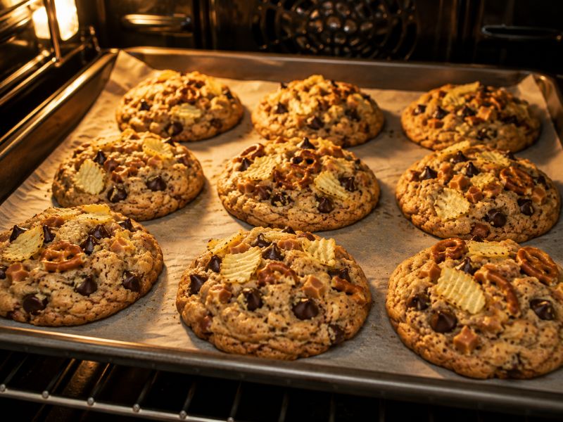 Kitchen sink cookies baking in the oven