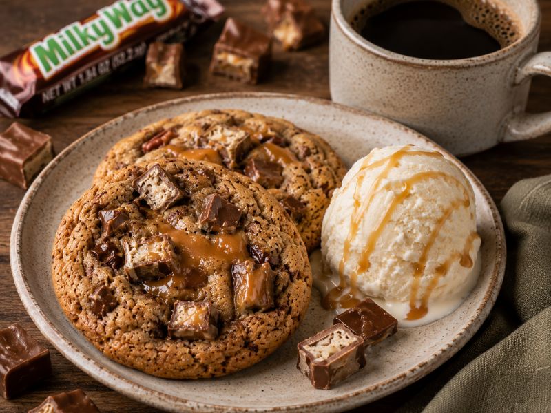 Homemade cookies served with coffee and vanilla ice cream