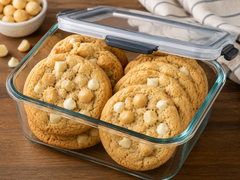 Storing white chocolate macadamia nut cookies properly