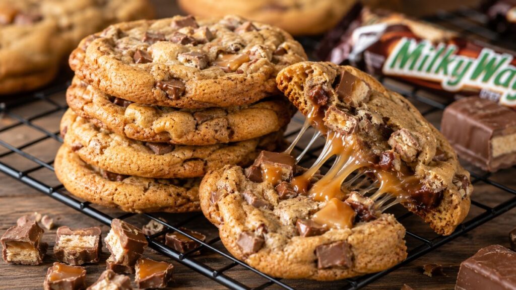 Cookies with Milky Way bars fresh from the oven