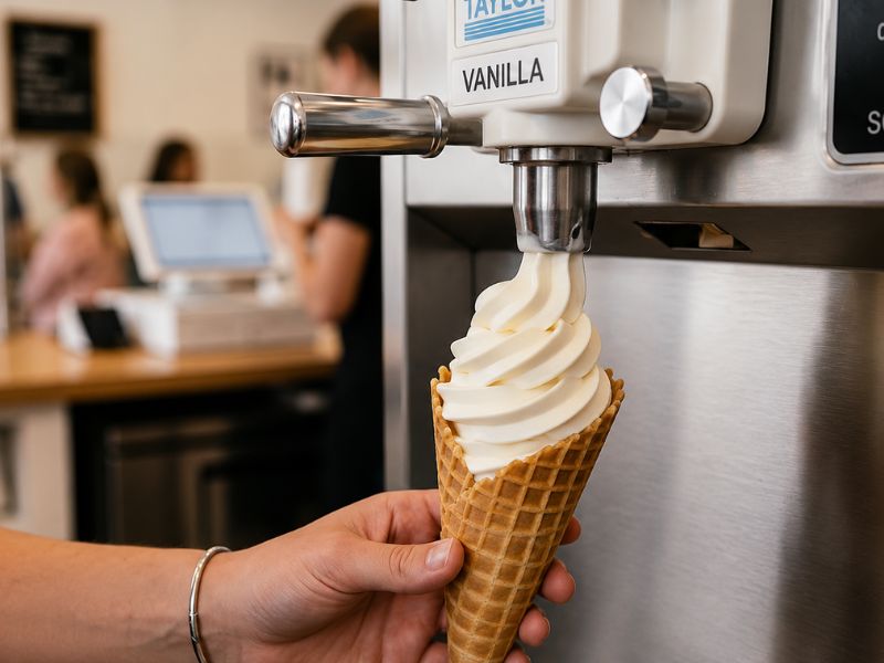 Fresh creamy soft serve with a smooth vanilla swirl