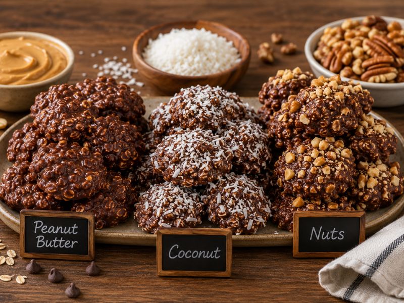 Different no bake chocolate oatmeal cookie variations