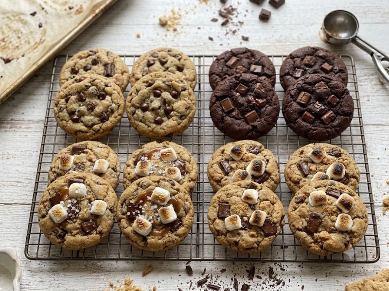 Different varieties of homemade s'mores cookies