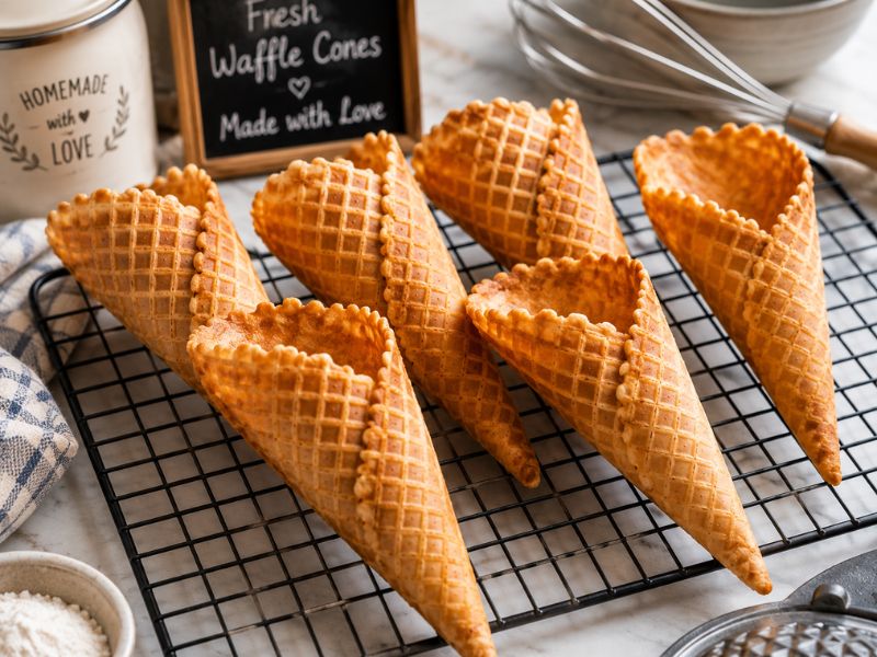 fresh waffle ice cream cone