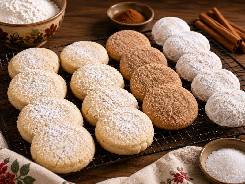 Freshly baked Mexican cookies cooling after baking