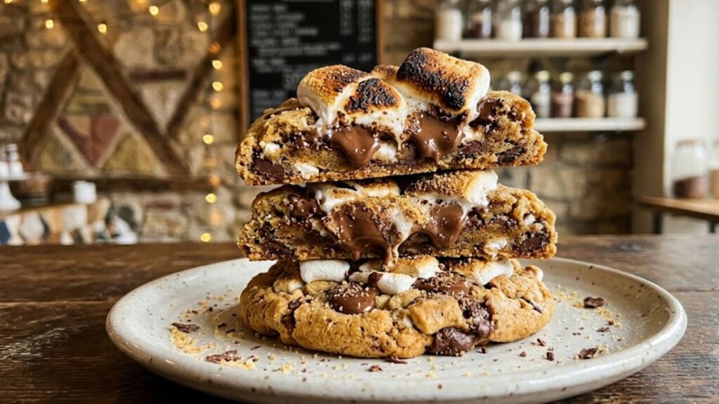 Freshly baked s'mores cookies with gooey marshmallows
