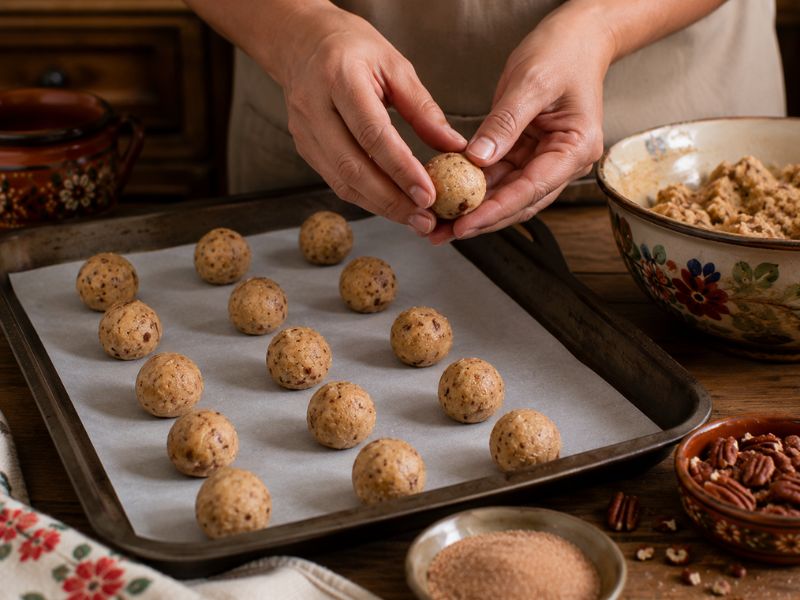 Preparing Mexican cookie dough before baking