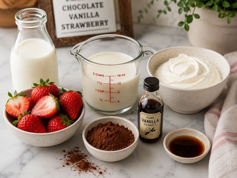 Ingredients for homemade Neapolitan Ice Cream Recipe
