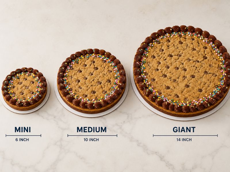 Different sizes of giant cookie cakes