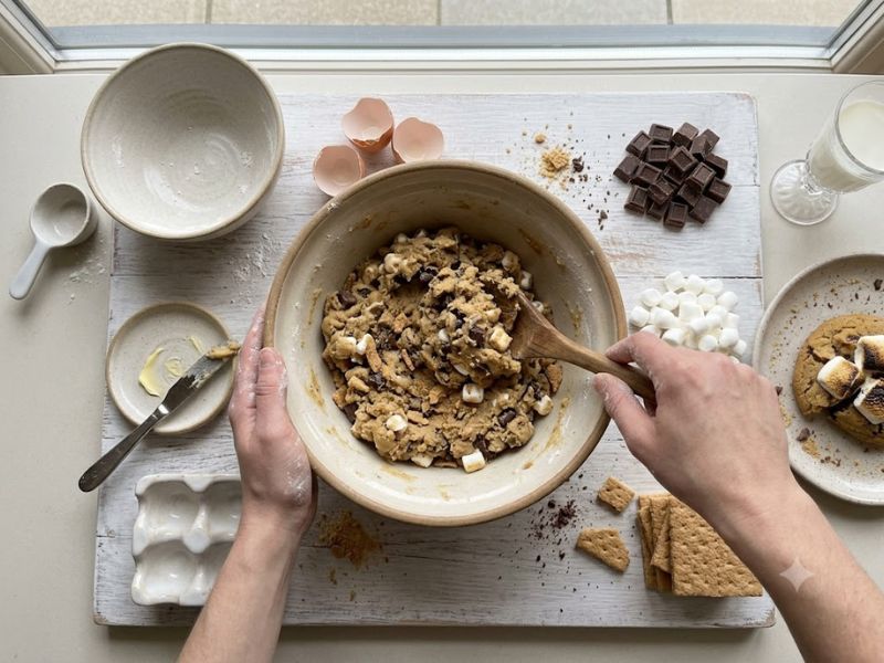 Mixing dough for s'mores cookies
