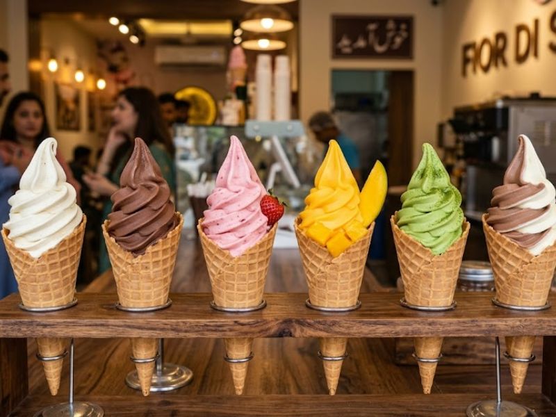 Popular soft serve ice cream flavors including vanilla and chocolate