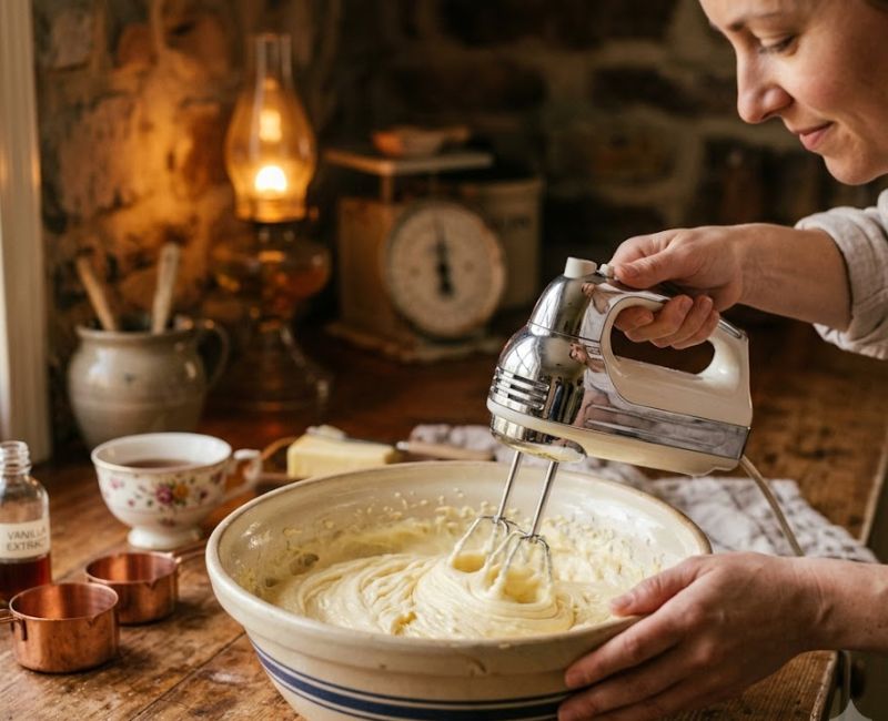 Mixing butter cookie dough for homemade cookies