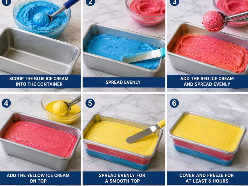 Homemade Superman ice cream recipe with colorful layers