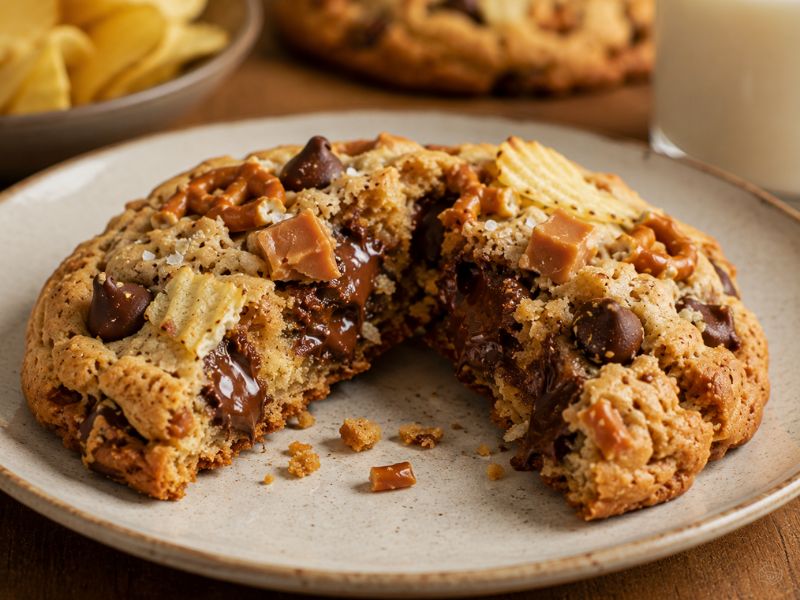 Chewy kitchen sink cookies with melted chocolate