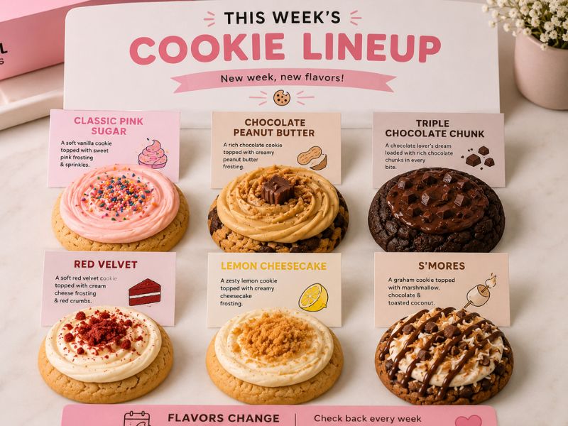 Weekly rotating flavors on the Crumbl cookies menu for this week's selection