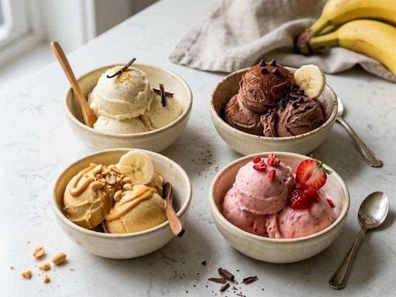 Different banana ice cream flavor variations