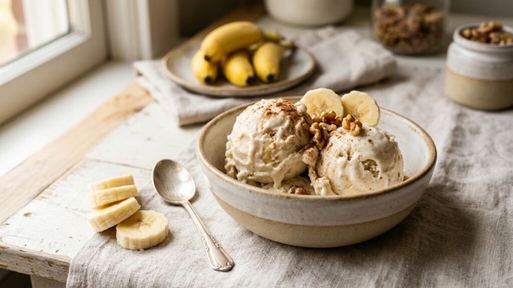 Banana ice cream recipe served in a bowl