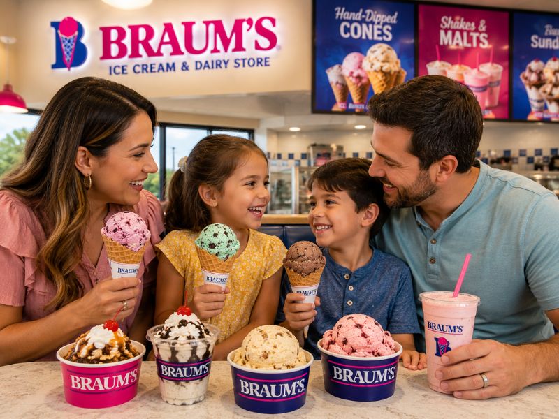 Customers enjoying different Braum's ice cream flavors