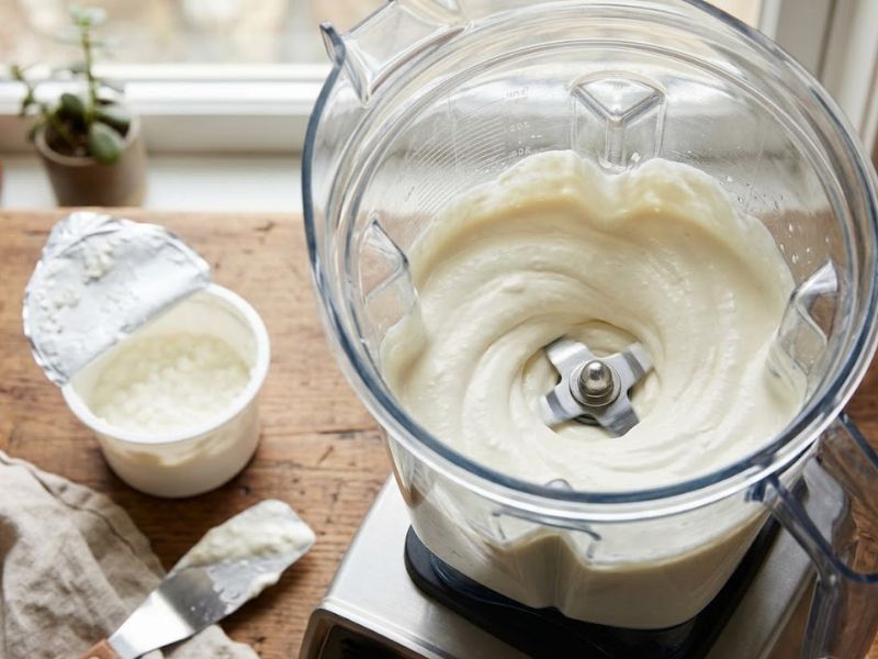 blending cottage cheese until smooth for ice cream