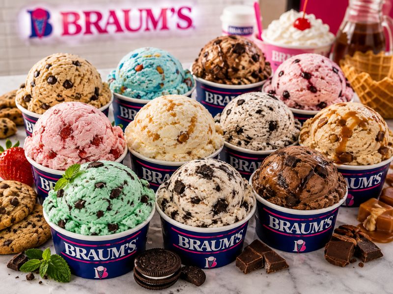 Popular Braum's ice cream flavors list with different scoops