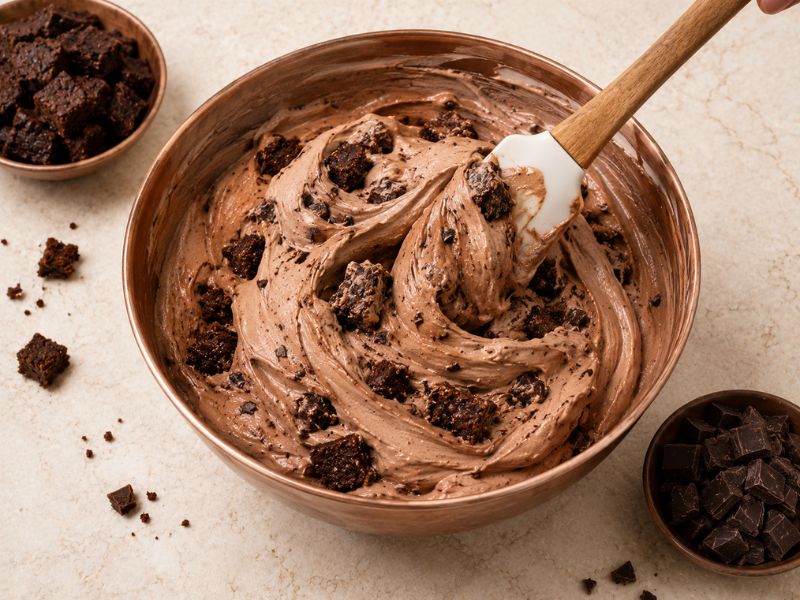 brownie chunks mixed into chocolate ice cream