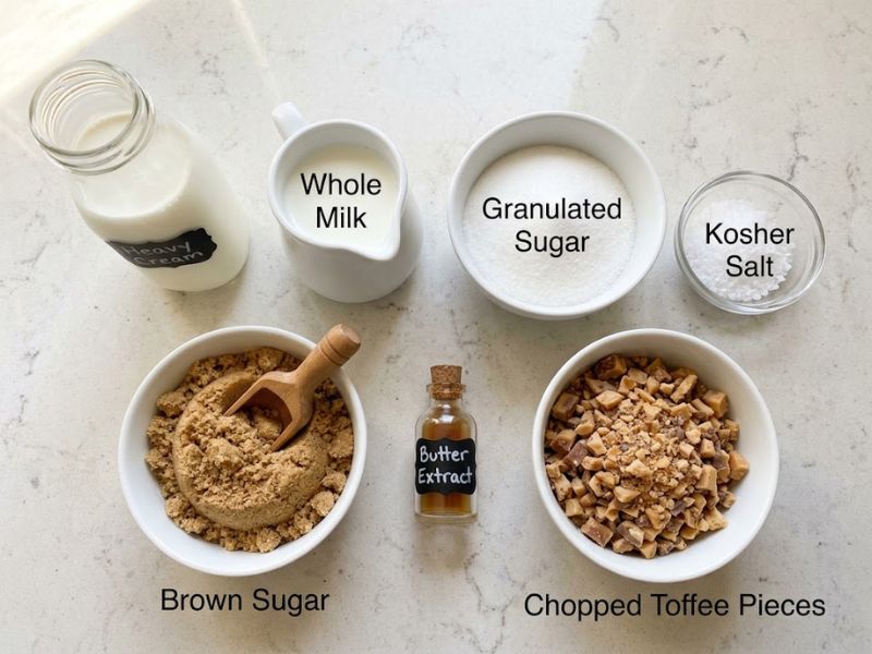 Ingredients for Butter Brickle Ice Cream