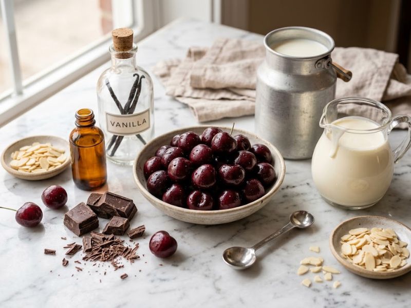 ingredients for homemade Cherry Cordial Ice Cream