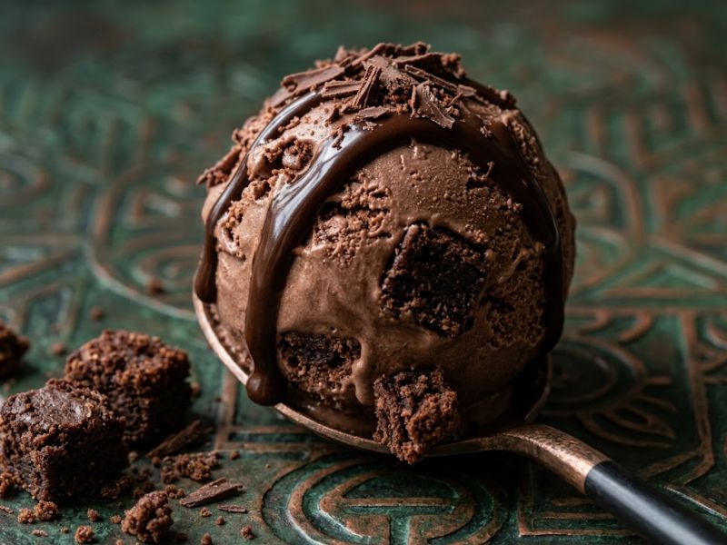 chocolate ice cream with brownie pieces